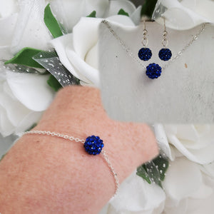 handmade minimalist floating crystal necklace accompanied by a matching bracelet and a pair of dangle earrings - capri blue or custom color - Jewelry Sets - Gifts For Bridesmaids - Bridal Gifts