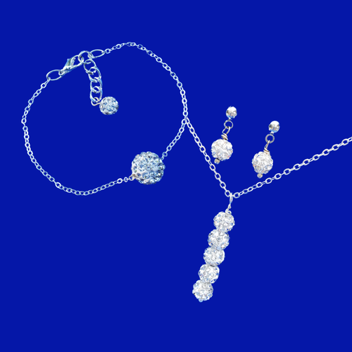 Necklace Set - Wedding Sets - Jewelry Sets, crystal bar necklace accompanied by a floating bracelet and a pair of stud earrings