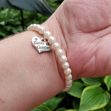 Load image into Gallery viewer, Handmade sister of the groom pearl charm bracelet - ivory or custom color - Sister of the Groom Bracelet - Bridal Gifts