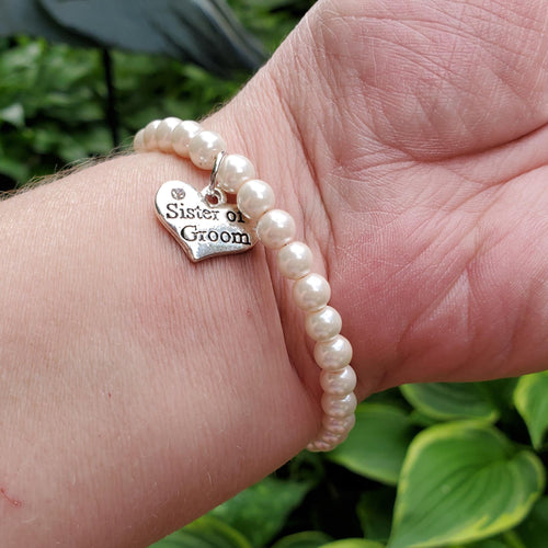 Handmade sister of the groom pearl charm bracelet - ivory or custom color - Sister of the Groom Bracelet - Bridal Gifts