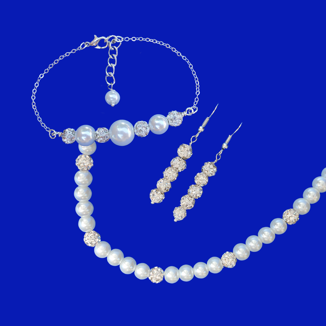 pearl jewelry set - white and silver clear or custom color