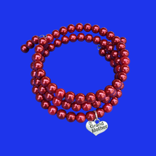 Load image into Gallery viewer, Grand Mother Gift - Perfect Gift For Grandmother - Handmade Grand Mother Expandable Multi-Layer Wrap Pearl Charm Bracelet, bordeaux red or custom color