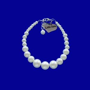 Handmade little sister pearl charm bracelet, white or custom color - Little Sister Bracelet - Sister Bracelet - Sister Gift