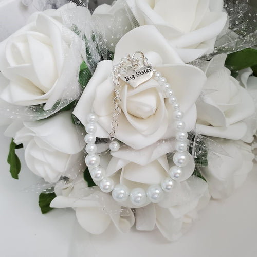 Handmade big sister pearl charm bracelet, white or custom color - Big Sister Bracelet - Sister Gift - Big Sister Gift Ideas
