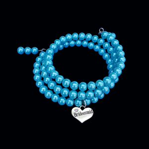 Bridesmaid Present-Bridesmaid Bracelet-Bridesmaid Gift, bridesmaid pearl expandable multi layer wrap charm bracelet, aquamarine blue or custom color
