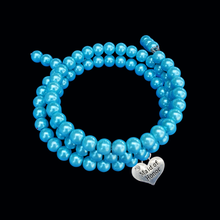 Load image into Gallery viewer, Maid of Honor Expandable Multi-Layer Wrap Charm Bracelet, aquamarine blue or custom color