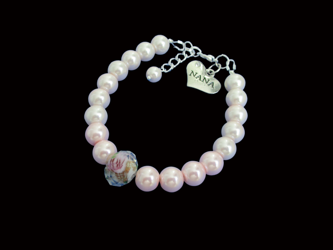 nana handmade floral pearl charm bracelet