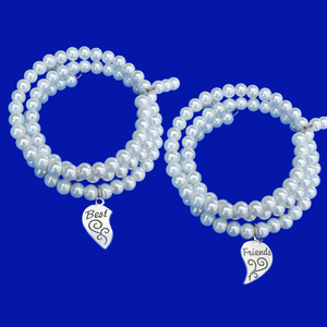 BFF Bracelets - Friend Jewelry - Best Friend Gift, set of 2 best friend pearl expandable charm bracelets. white or custom colors