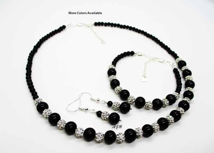 pearl crystal necklace bracelet drop earring jewelry set