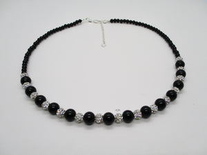 Pearl Necklace - Necklaces - Bridal Gifts - A handmade pearl crystal necklace, silver and black or silver and custom color