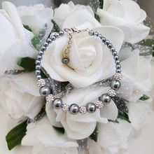 Load image into Gallery viewer, Handmade pearl and pave crystal rhinestone bracelet, dark grey or custom color - Bracelets - Pearl Bracelet