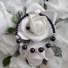 Load image into Gallery viewer, Handmade pearl and pave crystal rhinestone bracelet, dark purple or custom color - Bracelets - Pearl Bracelet