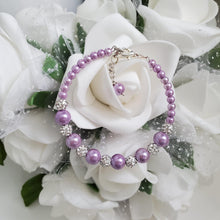 Load image into Gallery viewer, Handmade pearl and pave crystal rhinestone bracelet, lavender purple or custom color - Bracelets - Pearl Bracelet