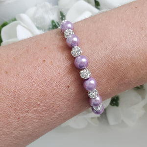 Handmade pearl and pave crystal rhinestone bracelet, lavender purple or custom color - Bracelets - Pearl Bracelet