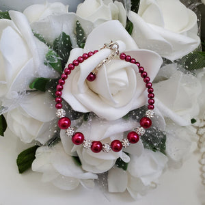 Handmade pearl and pave crystal rhinestone bracelet, dark pink or custom color - Bracelets - Pearl Bracelet