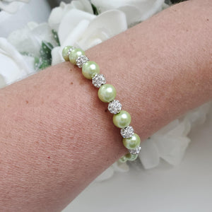 Handmade pearl and pave crystal rhinestone bracelet, light green or custom color - Bracelets - Pearl Bracelet