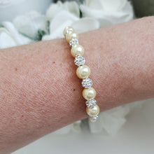 Load image into Gallery viewer, Handmade pearl and pave crystal rhinestone bracelet, champagne or custom color - Bracelets - Pearl Bracelet