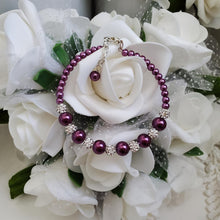 Load image into Gallery viewer, Handmade pearl and pave crystal rhinestone bracelet, burgundy red or custom color - Bracelets - Pearl Bracelet