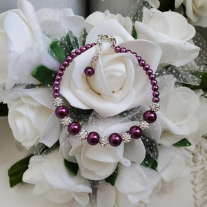 Handmade pearl and pave crystal rhinestone bracelet, burgundy red or custom color - Bracelets - Pearl Bracelet