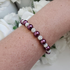 Handmade pearl and pave crystal rhinestone bracelet, burgundy red or custom color - Bracelets - Pearl Bracelet