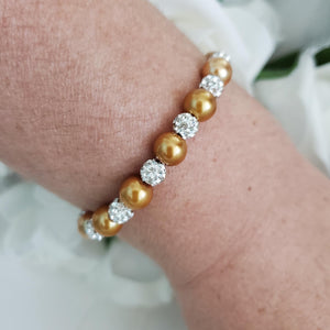 Handmade pearl and pave crystal rhinestone bracelet, copper or custom color - Bracelets - Pearl Bracelet