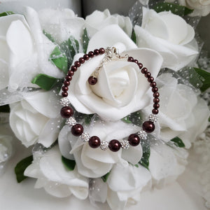 Handmade pearl and pave crystal rhinestone bracelet, chocolate brown or custom color - Bracelets - Pearl Bracelet