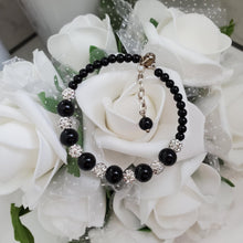 Load image into Gallery viewer, Handmade pearl and pave crystal rhinestone bracelet, black and silver or custom color - Bracelets - Pearl Bracelet