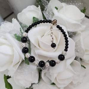 Handmade pearl and pave crystal rhinestone bracelet, black and silver or custom color - Bracelets - Pearl Bracelet