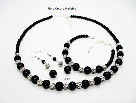 Pave Pearl Necklace Bracelet Drop Earring Jewelry Set