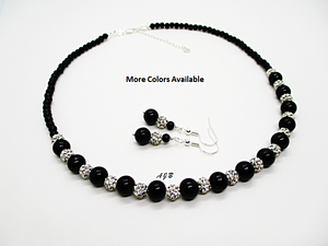 Pearl Pave Necklace Drop Earring Jewelry Set