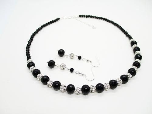 Pearl Pave Necklace Drop Earring Jewelry Set