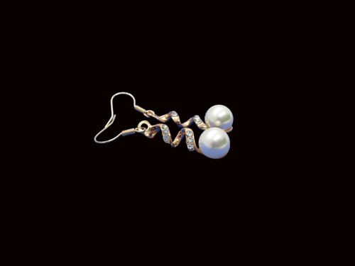 pair of rose gold spiral drop earrings with an inset pearl