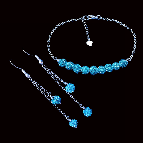 Bracelet Sets - Jewelry Sets - Wedding Sets, sparkling crystal bar bracelet accompanied by pair of multi-strand drop earrings
