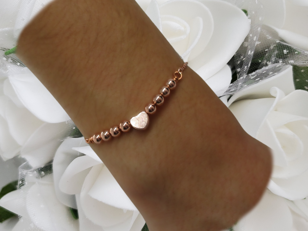 Handmade Monogram 18k rose gold hematite adjustable bracelet - 18K Bracelet - Hematite Bracelet - Gift For Her - Bracelets