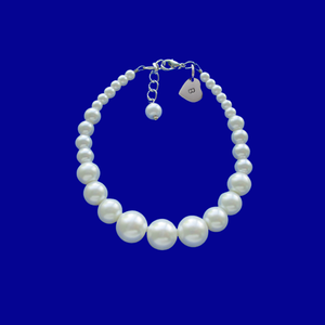Handmade monogram gradual size pearl charm bracelet - white or custom color - Monogram Bracelet - Pearl Bracelet - Initial Bracelet