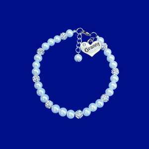 Granny Gift - Granny Present - Granny Present Ideas - handmade granny pearl and crystal charm bracelet, white or custom color