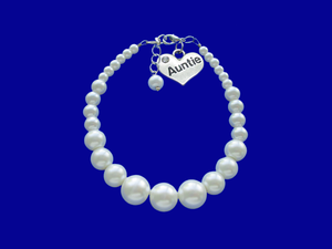 Auntie Charm Bracelet - Auntie Gift Ideas - Auntie Gift, handmade auntie pearl charm bracelet, white or custom color
