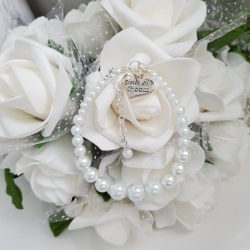 Handmade sister of the groom pearl charm bracelet, white or custom color - Sister of the Groom Bracelet - Bridal Bracelets