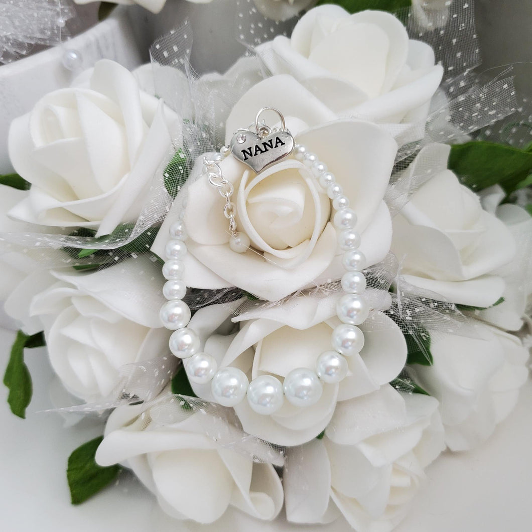 Handmade nana pearl charm bracelet - white or custom color - Nana Pearl Bracelet - Nana Charm Bracelet - Nana Gift