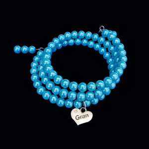 Gift ideas For Gran - Gran Birthday Gifts - New Gran Gifts - Handmade Gran Expandable Multi Layer Wrap Pearl Charm Bracelet, aquamarine blue