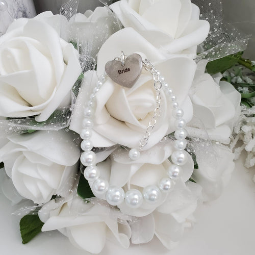 Handmade bride pearl charm bracelet, white of custom color - Bride Bracelet - Bride To Be Gift - Bride Jewelry