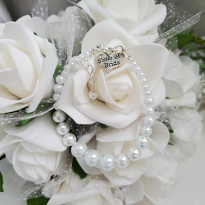 Handmade sister of the groom pearl charm bracelet, white or custom color - Sister of the Groom Bracelet - Bridal Bracelets
