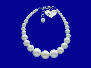 Granny Gift Ideas - Granny Present - Granny Gift - handmade granny handmade pearl charm bracelet, white or custom color