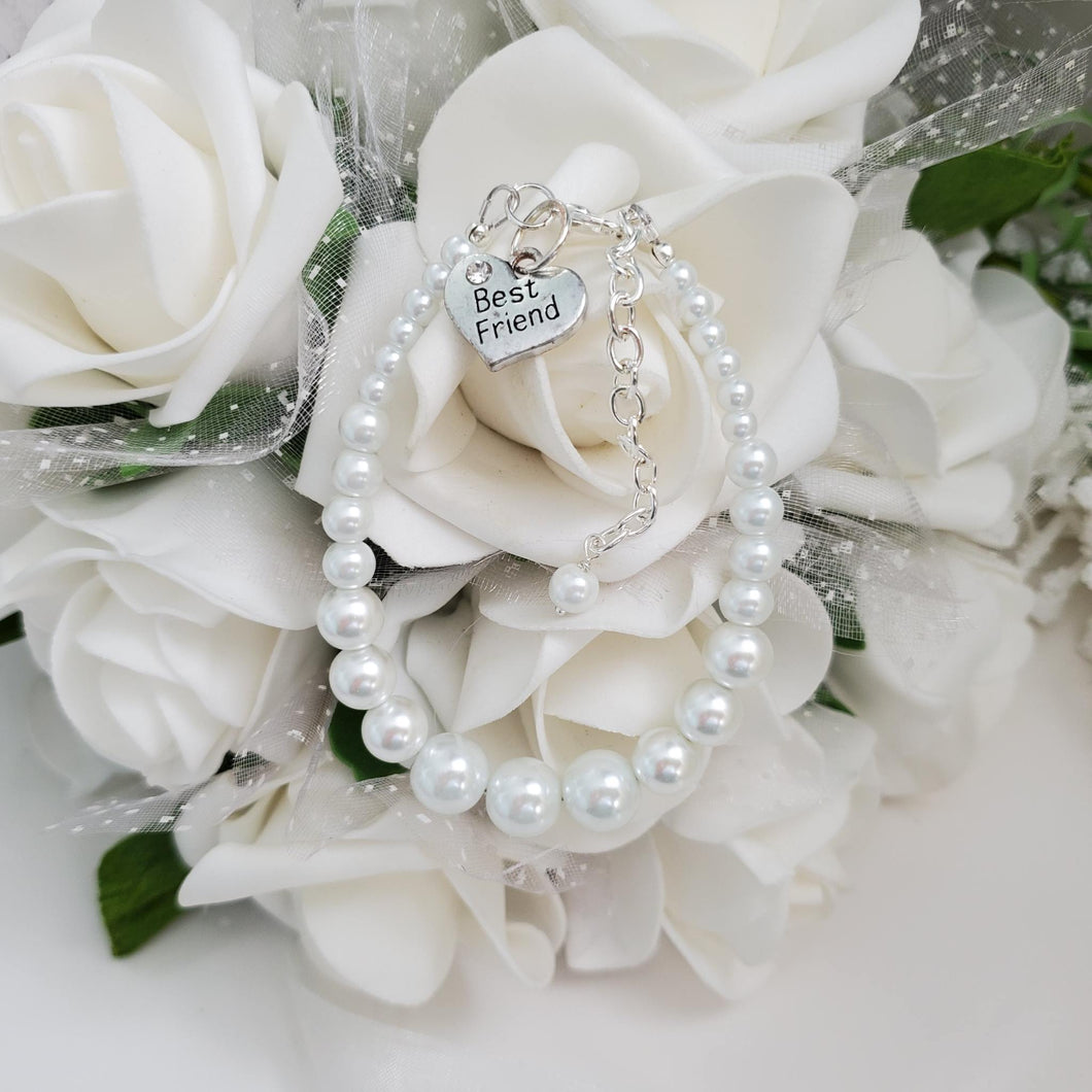 Handmade best friend pearl charm bracelet, white or custom color - Friend Bracelet - Bracelets - Best Friend Gift