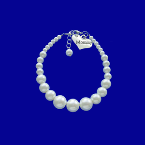 Handmade mommy pearl charm bracelet - white or custom color - Mommy Bracelet - Pearl Bracelet - Mommy Gift