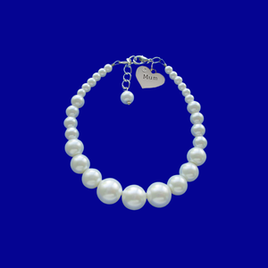 Handmade mum pearl charm bracelet - white or custom color - Mum Pearl Bracelet - Mum Bracelet - Mum Gifts