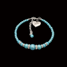 Load image into Gallery viewer, mum handmade pearl and crystal charm bracelet, aquamarine blue or custom color