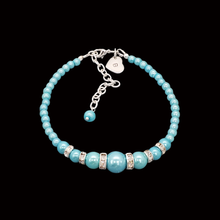 Load image into Gallery viewer, handmade pearl and crystal monogram charm bracelet