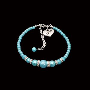 Gift Ideas For Gran - Gran Gift - Gran Mothers Day - handmade gran pearl and crystal charm bracelet, aquamarine blue or custom color