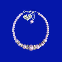 Load image into Gallery viewer, handmade special mother pearl and crystal charm bracelet, lavender purple or custom color